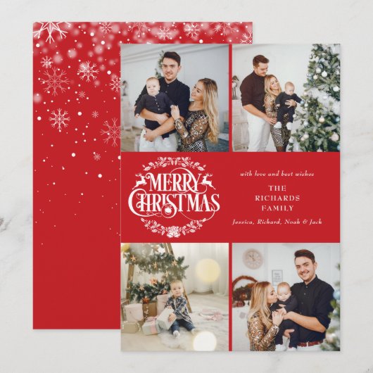 Prettig kerstfeest 4 foto collage elegant klassiek feestdagenkaart (Voorkant / Achterkant)