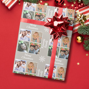 Prettig kerstfeest 4 foto collage familienaam taup cadeaupapier