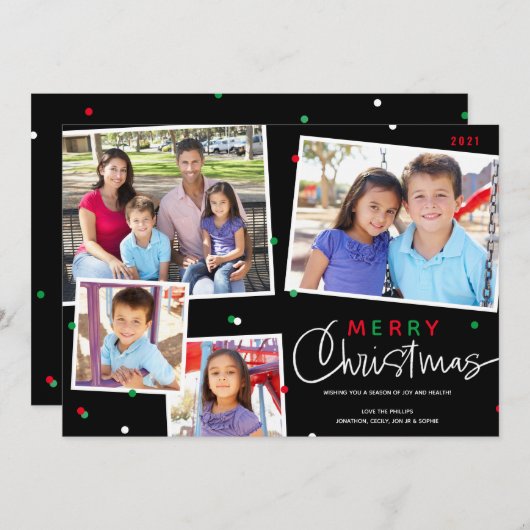 Prettig kerstfeest 4 foto collage kerstkaart (Voorkant / Achterkant)