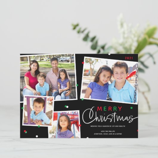 Prettig kerstfeest 4 foto collage kerstkaart (Staand voorkant)