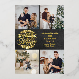 Prettig Kerstfeest 4 Foto Collage Krijtbord Goud Folie Feestdagenkaart