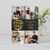 Prettig Kerstfeest 4 Foto Collage Krijtbord Goud Folie Feestdagenkaart (Staand Voorkant)