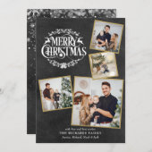 Prettig kerstfeest 4 foto collage schoolbord feestdagenkaart (Voorkant / Achterkant)