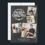 Prettig kerstfeest 4 foto collage schoolbord feestdagenkaart<br><div class="desc">Een boho 4 foto collage vakantie ontwerp voor jou om te personaliseren met je favoriete foto's omlijst in goud,  bericht,  namen en jaar op een schoolbord achtergrond. De achterkant heeft vallende sneeuwvlokken op een bijpassende schoolbord achtergrond. Ontworpen door Thisisnotme©</div>
