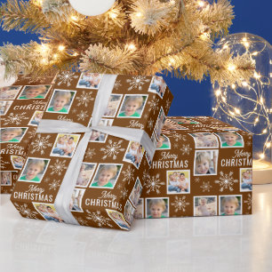 Prettig kerstfeest 4 foto's Sneeuwvlok Kerstmis Br Cadeaupapier