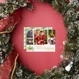 Prettig kerstfeest 5 aangepaste foto's hulst denne folie feestdagen briefkaart