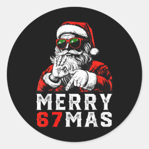Prettig kerstfeest 6 7 Meme Grappige Kerstman 67 H Ronde Sticker