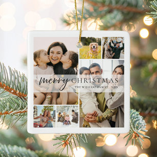 Prettig kerstfeest 6 foto collage keramisch ornament