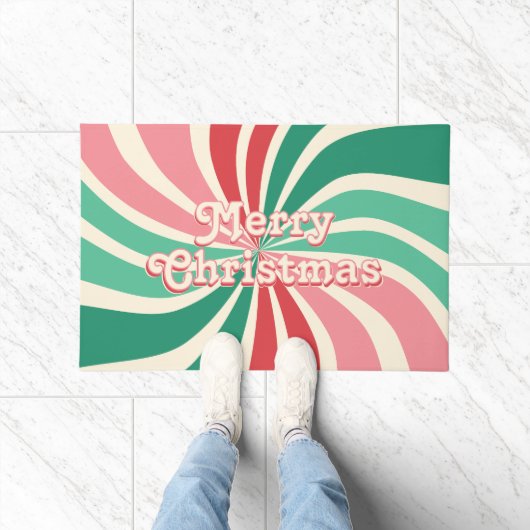 Prettig kerstfeest 70s Pepermunt Kleuren Zonneexpl Deurmat (Binnen)