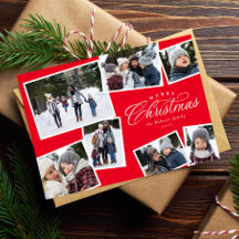 Prettig kerstfeest 7 foto collage rode familie
