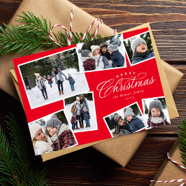 Prettig kerstfeest 7 foto collage rode familie feestdagenkaart