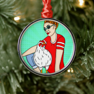 Prettig kerstfeest aan een kippenhouder in de acht metalen ornament