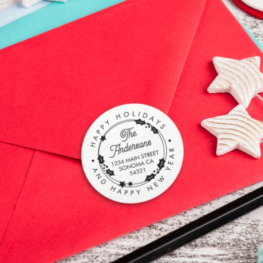 Prettig Kerstfeest  Aangepast Script Adres Hulst K Ronde Sticker