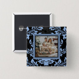 Prettig kerstfeest aangepaste foto blauw vierkante button 5,1 cm