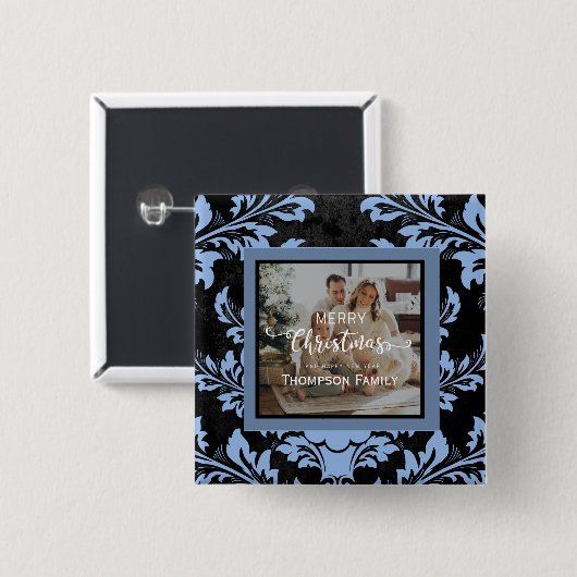 Prettig kerstfeest aangepaste foto blauw vierkante button 5,1 cm (Voorkant /achterkant)