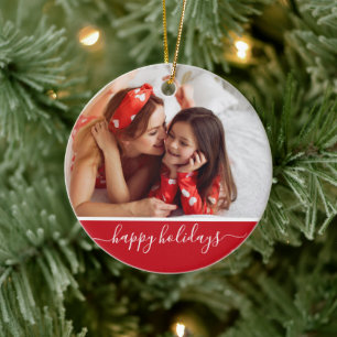 Prettig kerstfeest aangepaste foto moderne rode mo keramisch ornament