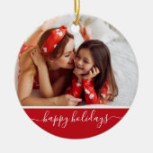 Prettig kerstfeest aangepaste foto moderne rode mo keramisch ornament (Voorkant)