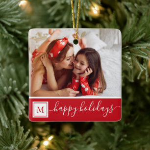 Prettig kerstfeest aangepaste foto moderne rode mo keramisch ornament