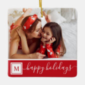 Prettig kerstfeest aangepaste foto moderne rode mo keramisch ornament (Voorkant)