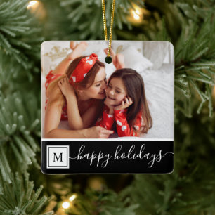 Prettig kerstfeest aangepaste foto moderne zwarte keramisch ornament