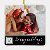 Prettig kerstfeest aangepaste foto moderne zwarte keramisch ornament (Voorkant)
