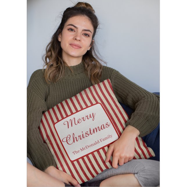Prettig kerstfeest aangepaste naam rode strepen kussen (Creator heeft geüpload)