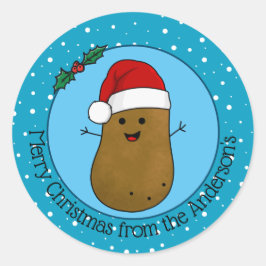 Prettig kerstfeest aardappel gepersonaliseerd ronde sticker