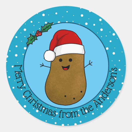 Prettig kerstfeest aardappel gepersonaliseerd ronde sticker (Voorkant)