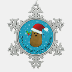 Prettig kerstfeest aardappel gepersonaliseerd tin sneeuwvlok ornament