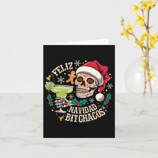 Prettig Kerstfeest Achos Grappige Schedel Spaans M Kaart (Gele Bloem)