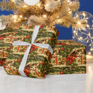Prettig kerstfeest Adorabele kitten in cadeau doos Cadeaupapier