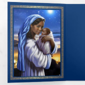 Prettig kerstfeest. Afro-Amerikaanse kerststal kun Drieluik Wenskaart (Binnenzijde eerst)