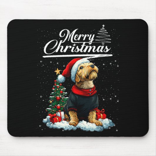 Prettig kerstfeest Airedale Terrier Kerstman Hoed Muismat (Voorkant)