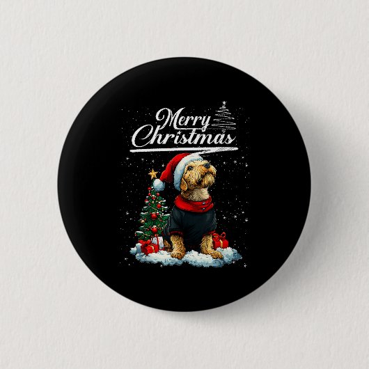 Prettig kerstfeest Airedale Terrier Kerstman Hoed Ronde Button 5,7 Cm (Voorkant)