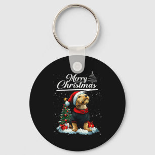 Prettig kerstfeest Airedale Terrier Kerstman Hoed Sleutelhanger