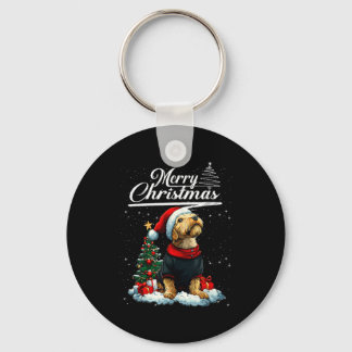 Prettig kerstfeest Airedale Terrier Kerstman Hoed Sleutelhanger