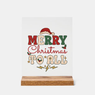 Prettig kerstfeest Alle Kerstman Hoed Bliksem Ster Acryl Bord