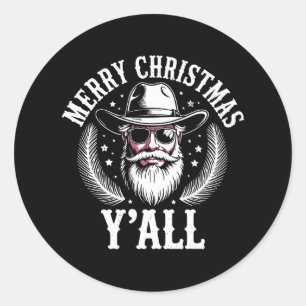 Prettig kerstfeest allemaal Cowboy Kerstman West W Ronde Sticker