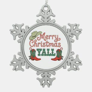 Prettig kerstfeest allemaal western country cowboy tin sneeuwvlok ornament
