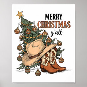 Prettig kerstfeest allemaal western cowboylaarzen poster