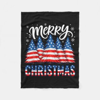Prettig kerstfeest Amerikaanse vlag Bomen Winter M Fleece Deken