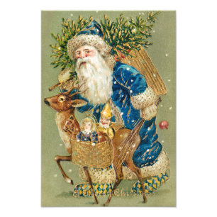 Prettig kerstfeest, Antieke Kerstkaart, Kerstman e Foto Afdruk