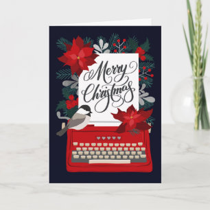 Prettig kerstfeest   Antieke typemachine en hulst Kaart