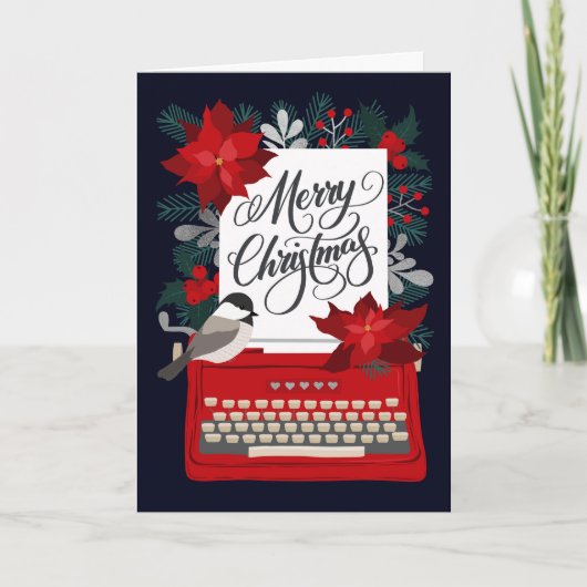 Prettig kerstfeest | Antieke typemachine en hulst Kaart (Voorkant)