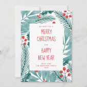 Prettig kerstfeest. Aquarel winterdennen & bloemen Feestdagenkaart (Voorkant)