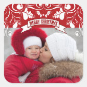 Prettig kerstfeest Art Nouveau bloemrijke zwierige Vierkante Sticker (Voorkant)