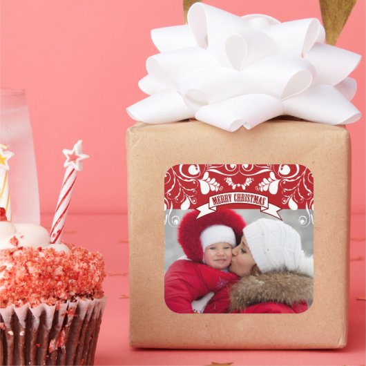 Prettig kerstfeest Art Nouveau bloemrijke zwierige Vierkante Sticker (Feest)