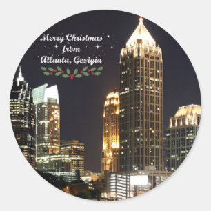 "Prettig kerstfeest," Atlanta, Georgia luchtfoto Ronde Sticker