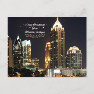 "Prettig Kerstfeest," Atlanta, Georgia Skyline Briefkaart
