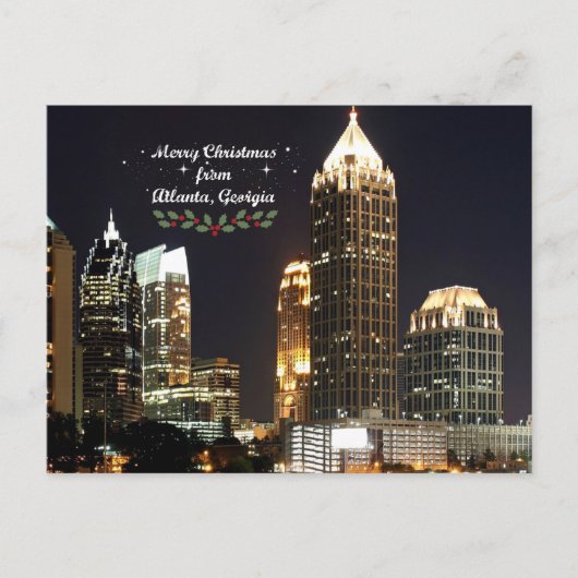 "Prettig Kerstfeest," Atlanta, Georgia Skyline Briefkaart (Voorkant)